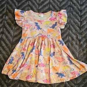 Girls' Pink Dinosaur Print Dress